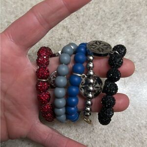 8 EUC if ever worn most NWOT Rustic Cuff Red, Gray, Blue, and Black Bracelets